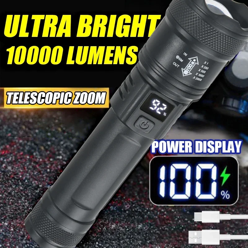 Outdoor Lighting Battery Operated - 9900LM potente torcia a LED Display